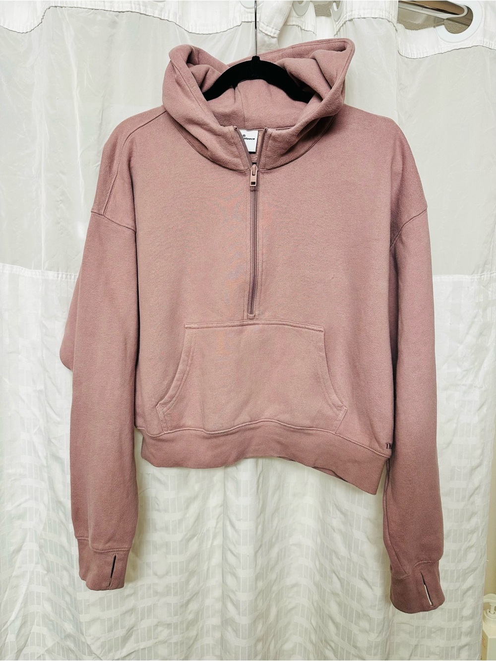 Aritzia TNA Cozy Sweatfleece Boyfriend Rose Mauve Half-Zip Hooded Sweatshirt M